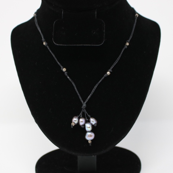 In2 Design 5 Grey Pearl and Sterling Bead Necklace on Multi-Strand Waxed Cotton - Picture 2 of 4